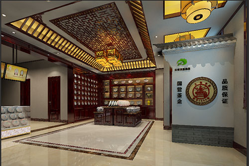 万安古朴典雅的中式茶叶店大堂设计效果图